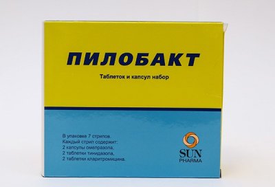 Купить пилобакт набор (кларитромицин-таблетки 250мг, омепразол-капсулы 20мг, тинидазол-таблетки 500мг), 42 шт в Балахне