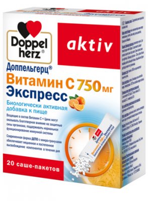 Купить doppelherz activ (доппельгерц) витамин с экспресс, порошок-саше 750мг, 20 шт бад в Балахне