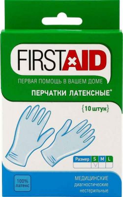 Купить перчатки first aid смотр. н/стер. латекс. опудр., s №10 в Балахне