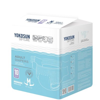 Купить yokosun (йокосан) подгузники на липучках для взрослых размер m, 10шт (объем 75-112см) в Балахне