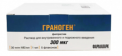 Купить граноген, раствор для внутривенного и подкожного введения 300 мкг/мл (30 млн.ме/мл) флакон 1мл 5шт в Балахне