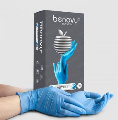 Купить перчатки benovy смотровые нитриловые нестерильные неопудрен текстурир на пальцах размер l 50 пар, голубые в Балахне