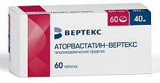 Купить аторвастатин-вертекс, таблетки покрытые пленочной оболочкой 40мг, 60 шт в Балахне
