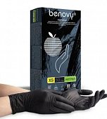 Купить перчатки benovy смотровые нитриловые нестерильные неопудренные текстурные на пальцах размер xs, 50 пар, черные в Балахне