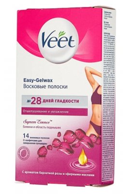 Купить veet easy-gelwax (вит) восковые полоски для депиляции для бикини с ароматом бархатной розы, 14шт в Балахне