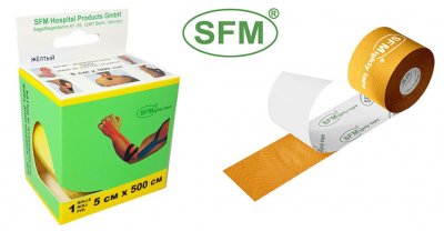 Купить лента (тейп) кинезиологическая sfm-plaster на хлопковой основе 5см х 5м желтый в Балахне