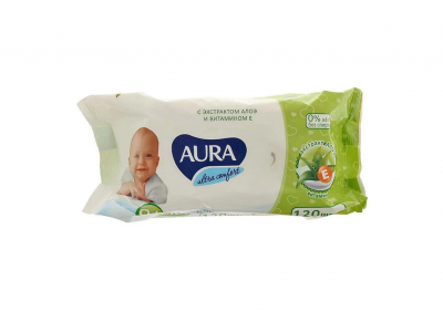 Купить aura (аура) салфетки влажные детские ультра комфорт алоэ и витаминин е 100 шт в Балахне