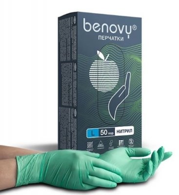 Купить перчатки benovy нитриловые нестерильные неопудренные, размер l, 100 шт, зеленые в Балахне