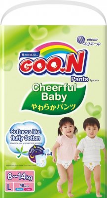 Купить goo.n (гуун) подгузники-трусики cheerful baby l 8-14кг 48 шт в Балахне