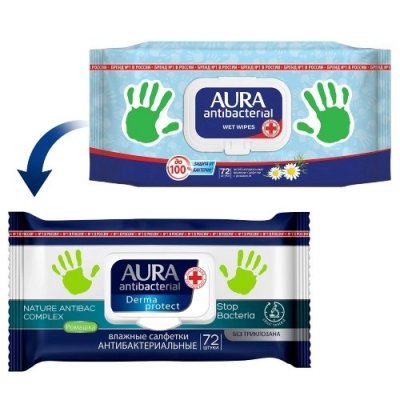 Купить aura (аура) салфетки влажные антибактериальные ромашка 72шт в Балахне