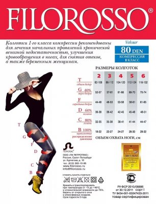 Купить филороссо (filorosso) колготки женские велюр 80 ден 1 класс компрессии, размер 2, черные в Балахне
