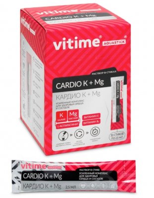 Купить vitime aquastick cardio k + mg (витайм) аквастик кардио k + mg, жидкость для приёма внутрь 2,5 мл, стик (саше-пакет)  30 шт. бад в Балахне