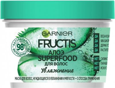 Купить garnier fructis (гарньер фруктис) маска для волос 3в1 увлажнение суперфуд алоэ увлажн 390мл в Балахне