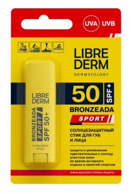 Купить librederm bronzeada sport (либридерм) стик солнцезащитный для губ и лица spf 50+, 4,8г в Балахне
