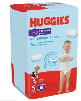 Купить huggies (хаггис) подгузники-трусы для мальчиков 5 12-17кг 15шт в Балахне