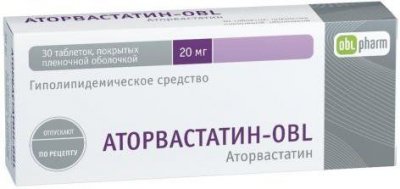 Купить аторвастатин-obl, таблетки, покрытые пленочной оболочкой 20мг, 30 шт в Балахне