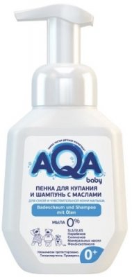 Купить aqa baby (аква беби) пенка для купания и шампунь с маслами для сухой и чувствительной кожи, 250 мл в Балахне
