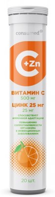 Купить витамин с 500мг + цинк 25мг консумед (consumed), таблетки шипучие 20шт бад в Балахне