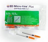 Купить шприц bd микро-файн плюс инсулиновый 100 ме/0,5 мл с интегрированной иглой 29g 0,33х12,7мм 10шт в Балахне