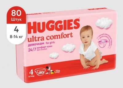 Купить huggies (хаггис) подгузники ультра комфорт для девочек 8-14кг 80шт в Балахне