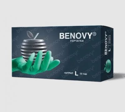 Купить перчатки benovy смотровые нитриловые нестерильные неопудрен текстурир на пальцах размер l 50 пар, зеленые в Балахне
