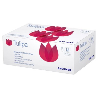 Купить apexmed (апексмед)tulipa перчатки смотровые нитриловые нестерильные неопудренные текстурированные, размер m, 50 шт (пар) в Балахне