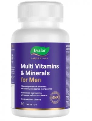 Купить мультивитамины и минералы для мужчин эвалар, таблетки покрытые оболочкой 1,3г, 90 шт бад в Балахне