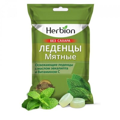 Купить herbion (хербион), леденцы с маслом эвкалипт и витамином с мятные без сахара, пакет 62,5г в Балахне