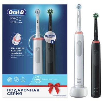 Oral-B (Орал-Би) Электрическая зубная щетка 3772 с зарядным устройством 3757 белая+черная Pro 3 D505.523.3Н, 2шт.