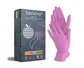 Купить перчатки benovy смотровые нитриловые нестерильные неопудрен текстурир с однократной хлорацией размер l 50 пар, розовые в Балахне