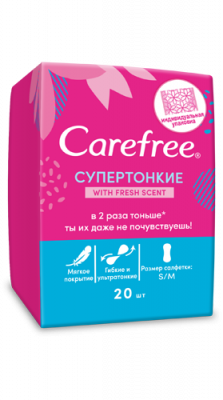Купить carefree (кэфри) прокладки ежедневные супер тонкие фреш scent ароматизированные 20шт в Балахне