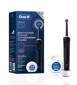 Oral-B (Орал-Би) Набор Щетка зубная электрическая 3708 с зарядкой 3757 черная Vitality Pro+Нить зубная мятная Essential floss 50м