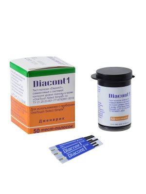 Купить тест-полоски diacont 1 (диаконт1), совместимые с системами контроля уровня глюкозы в крови onetouch select simple, 50шт в Балахне