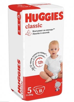 Купить huggies (хаггис) подгузники классик 5 11-25кг 11шт в Балахне