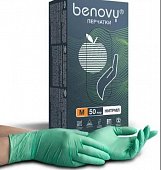 Купить перчатки смотровые benovy нитриловые нестерильные неопудренные хлорированные m 50 пар, зеленый в Балахне