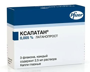 Ксалатан, капли глазные 0,005%, флакон-капельница 2,5мл в упаковке 3 шт