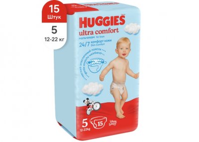 Купить huggies (хаггис) подгузники ультра комфорт для мальчиков 12-22кг 15шт в Балахне