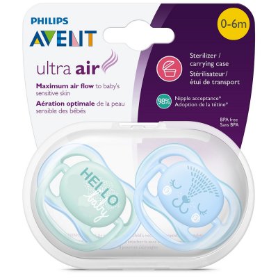 Купить avent (авент) пустышка силиконовая ultra air для мальчиков 0-6 месяцев 2 шт (scf342/20) в Балахне