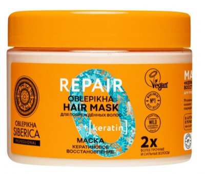 Купить натура сиберика облепиха маска для повреждённых волос кератиновое восстановление, 300мл в Балахне