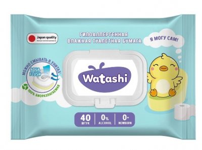 Купить watashi (ваташи) бумага туалетная влажная для детей с рождения, шт в Балахне