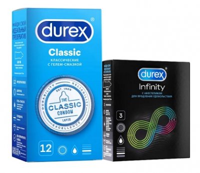 Купить durex (дюрекс) набор: презервативы classic, 12шт + infinity гладкие с анестетиком (вариант 2), 3шт в Балахне