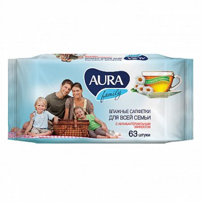 Купить aura (аура) салфетки влажные family для всей семьи антибактериальные 63шт в Балахне