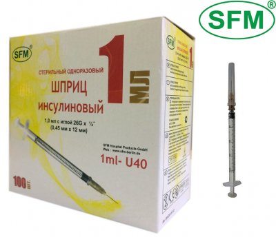 Купить шприц 1мл sfm инсулиновый u-40 с иглой 0.45х12. 26g 1 шт в Балахне