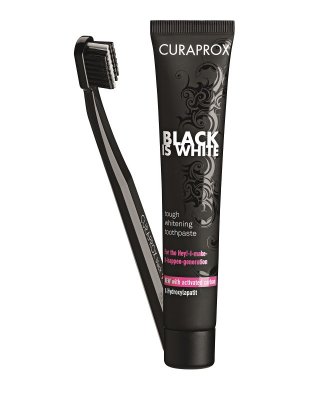 Купить курапрокс (curaprox) набор зубная паста, black is white 90мл + зубная щетка ultra soft черный в Балахне
