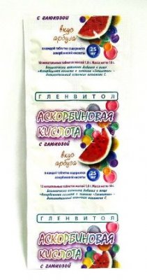 Купить аскорбиновая кислота с глюкозой гленвитол таблетки со вкусом арбуза 1г, 10 шт (стрип) бад в Балахне