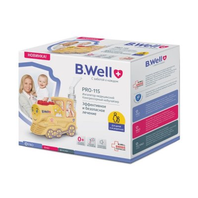 Купить b.well (би велл) ингалятор компрессорный pro-115 для детей паровозик в Балахне