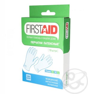 Купить перчатки first aid смотр. н/стер. латекс. опудр., l №10(tg medical, малайзия) в Балахне