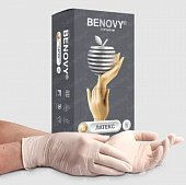 Купить перчатки benovy смотровые латексные нестерильные опудренные текстурированные на пальцах, размер s 50 пар в Балахне