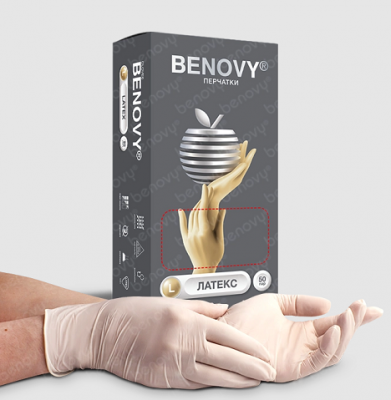 Купить перчатки benovy латексные нестерильные неопудренные текстурир на пальцах хлорированные размер l 50 пар в Балахне