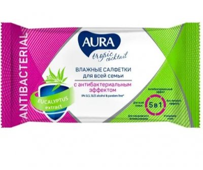 Купить aura (аура) салфетки влажные с антибактериальным эффектом tropic cocktail 15 шт. в Балахне